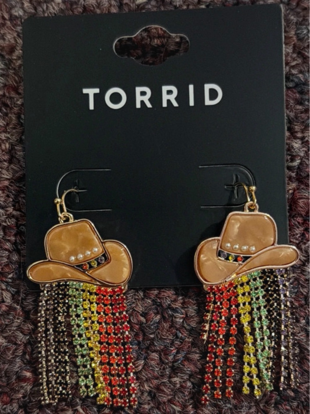 torrid Pride Cowboy Hat Earrings with Rainbow Beaded Fringe